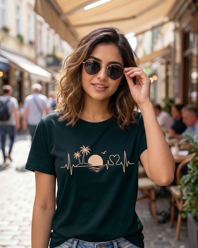 Sunset Heartbeat Graphic Unisex Classic Crew T-Shirt