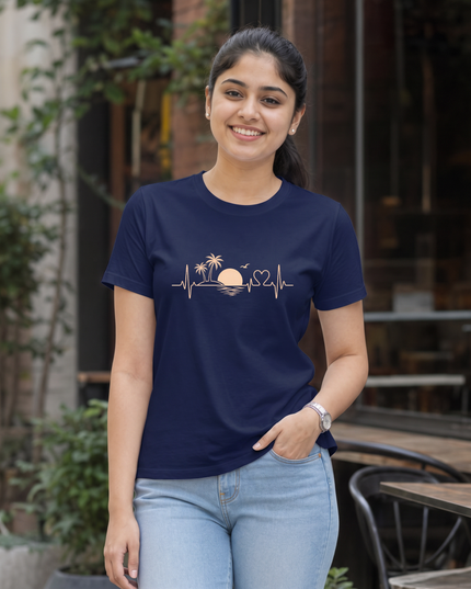 Sunset Heartbeat Graphic Unisex Classic Crew T-Shirt