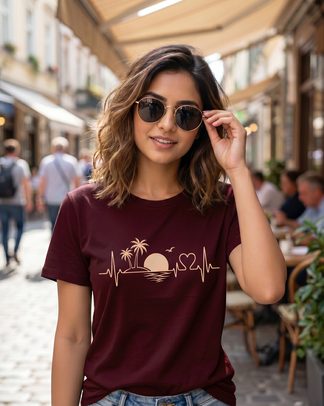 Sunset Heartbeat Graphic Unisex Classic Crew T-Shirt