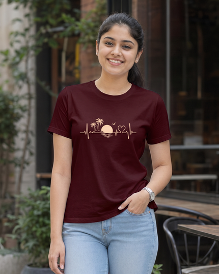 Sunset Heartbeat Graphic Unisex Classic Crew T-Shirt