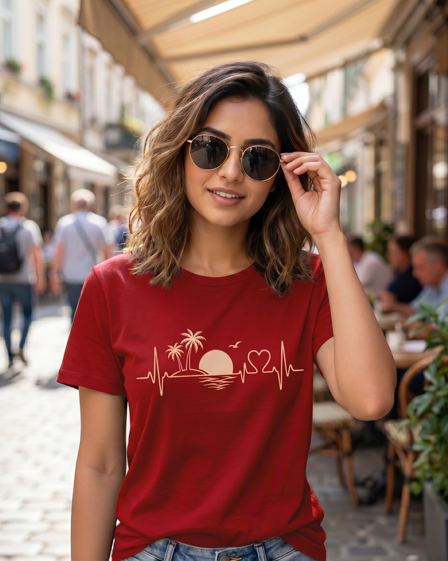Sunset Heartbeat Graphic Unisex Classic Crew T-Shirt