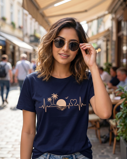 Sunset Heartbeat Graphic Unisex Classic Crew T-Shirt