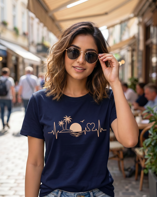 Sunset Heartbeat Graphic Unisex Classic Crew T-Shirt