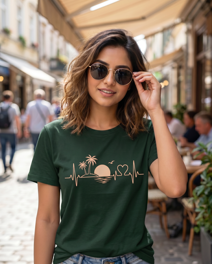 Sunset Heartbeat Graphic Unisex Classic Crew T-Shirt