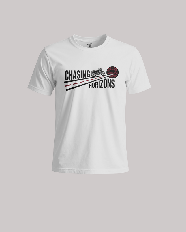 Chasing Horizons Minimal Motorcycle Graphic Unisex Classic Crew T-Shirt