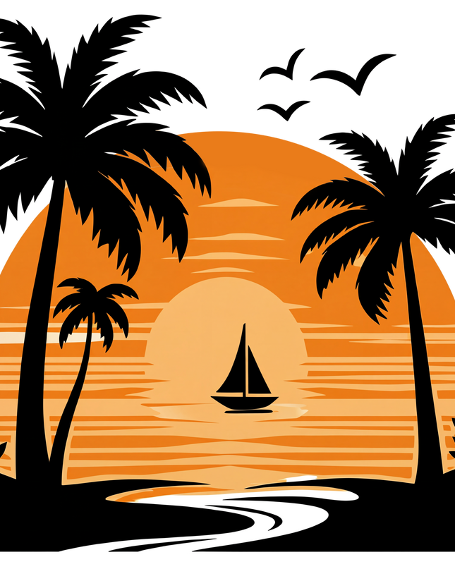 Tropical Sunset Beach Graphic Unisex Classic Crew T-Shirt