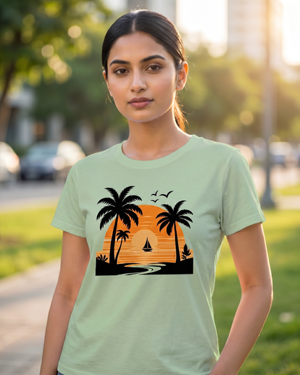 Tropical Sunset Beach Graphic Unisex Classic Crew T-Shirt