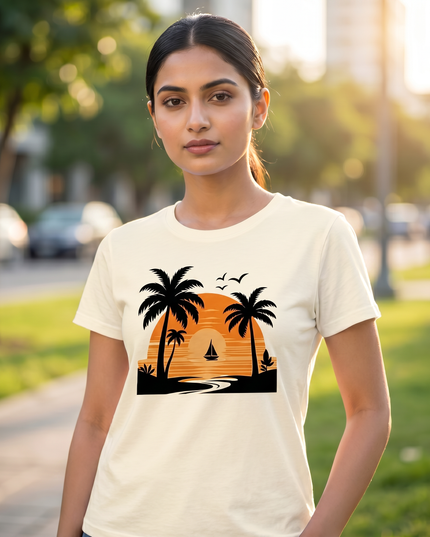 Tropical Sunset Beach Graphic Unisex Classic Crew T-Shirt