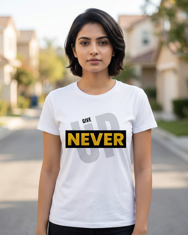 Never Give Up Motivational Graphic Unisex Classic Crew T-Shirt