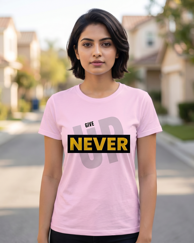 Never Give Up Motivational Graphic Unisex Classic Crew T-Shirt