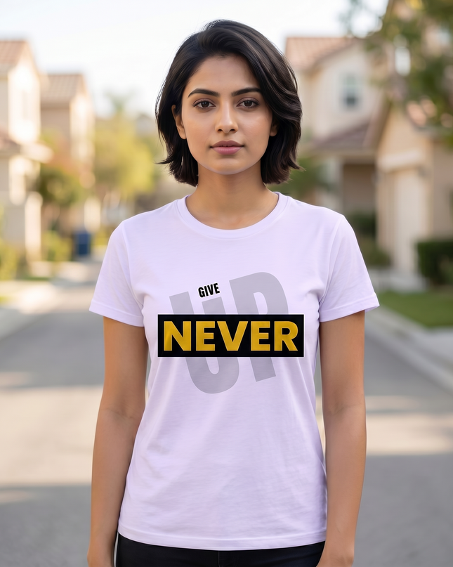 Never Give Up Motivational Graphic Unisex Classic Crew T-Shirt