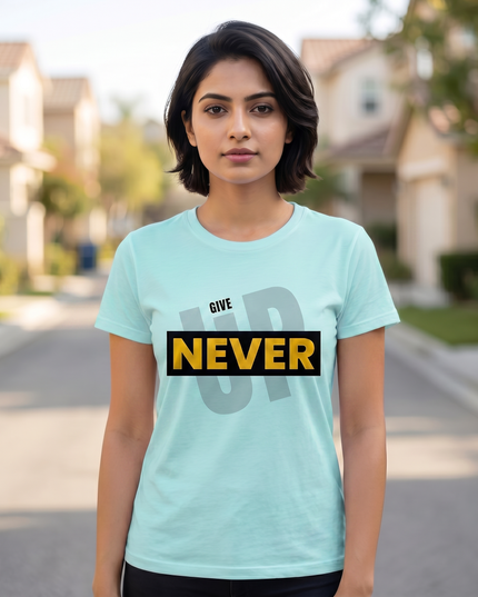 Never Give Up Motivational Graphic Unisex Classic Crew T-Shirt