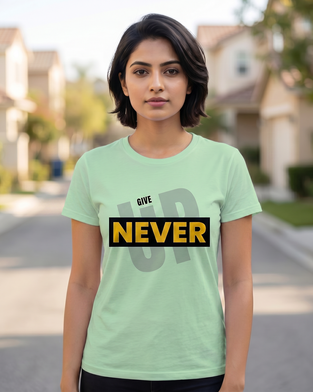 Never Give Up Motivational Graphic Unisex Classic Crew T-Shirt
