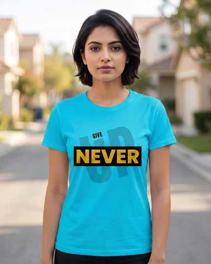 Never Give Up Motivational Graphic Unisex Classic Crew T-Shirt