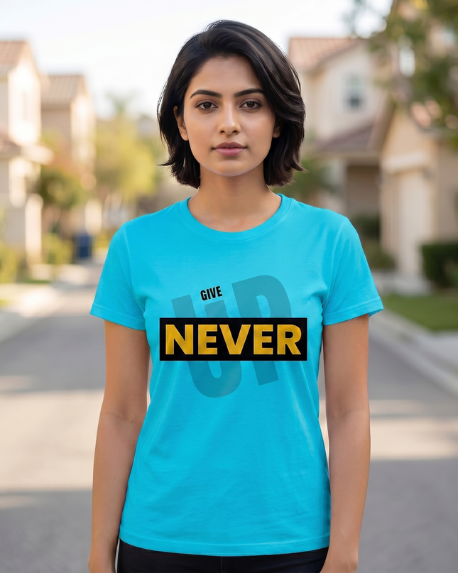 Never Give Up Motivational Graphic Unisex Classic Crew T-Shirt