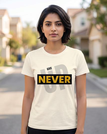 Never Give Up Motivational Graphic Unisex Classic Crew T-Shirt