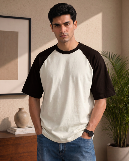 Coffee Brown & Off-White Unisex Oversized Raglan T-Shirt