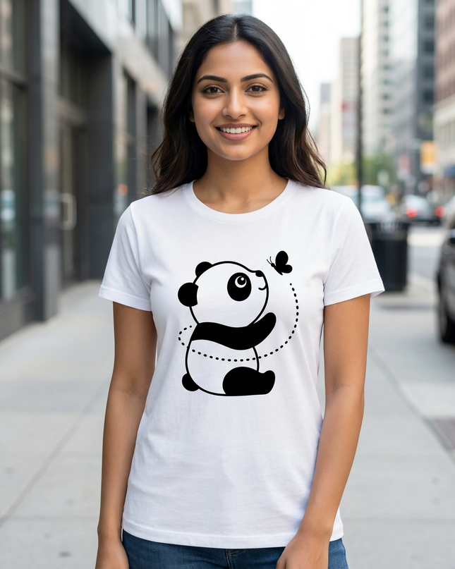 Panda and Butterfly Unisex Classic Crew T-Shirt