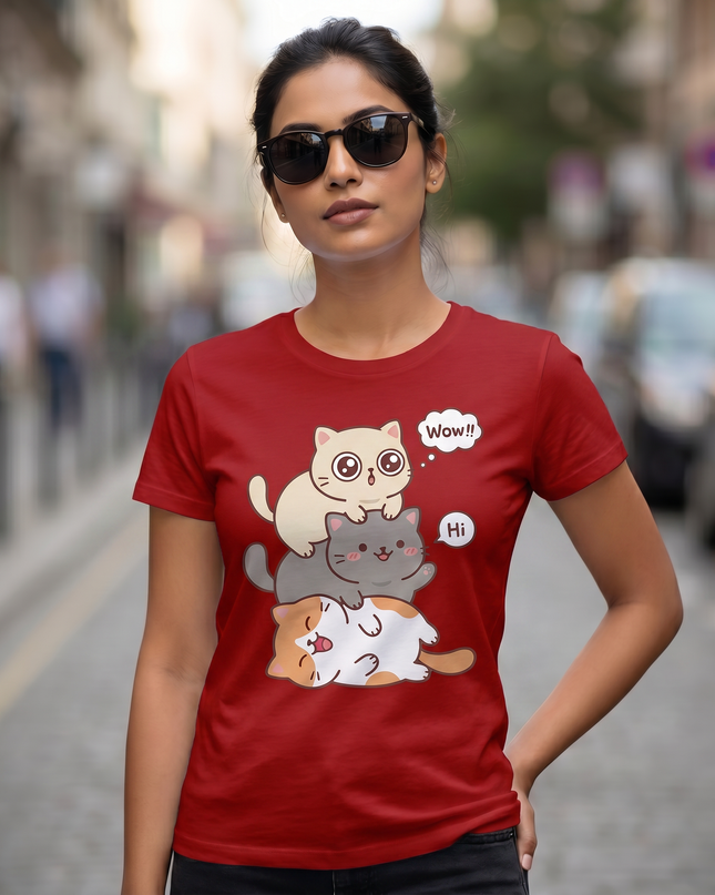 Stacked Cats Graphic Unisex Classic Crew T-Shirt