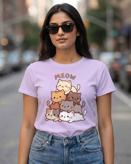 Meow Stacked Cats Graphic Unisex Classic Crew T-Shirt