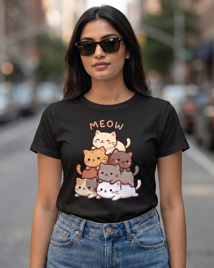 Meow Stacked Cats Unisex Classic Crew T-Shirt