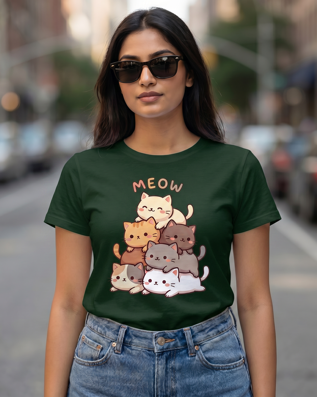 Meow Stacked Cats Unisex Classic Crew T-Shirt