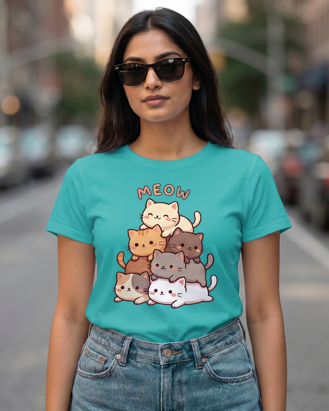 Meow Stacked Cats Unisex Classic Crew T-Shirt