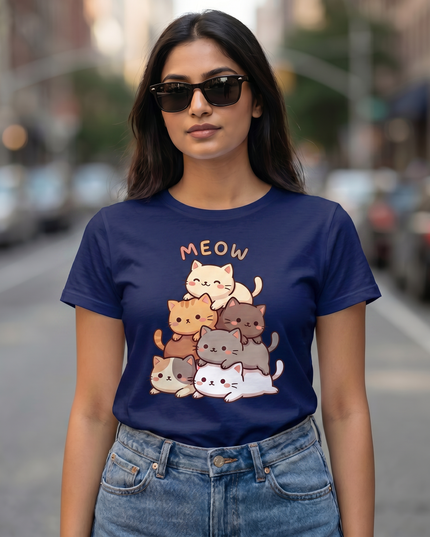 Meow Stacked Cats Unisex Classic Crew T-Shirt