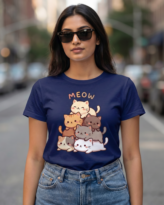 Meow Stacked Cats Unisex Classic Crew T-Shirt