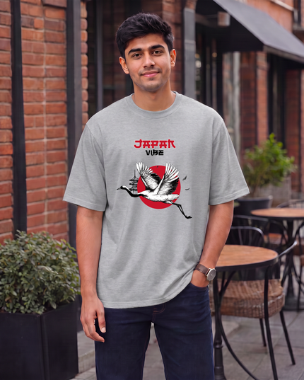 Japan Vibe Crane Print Oversized Classic T-Shirt