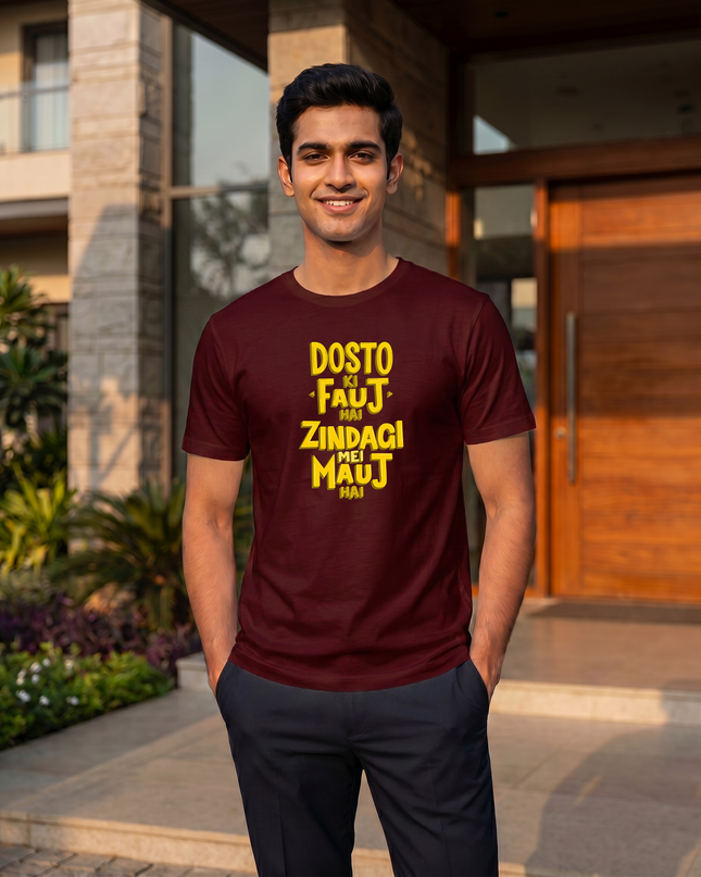 Dosto Ki Fauj Graphic Regular Fit Classic Crew T-Shirt