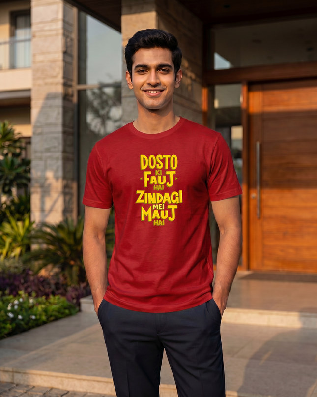 Dosto Ki Fauj Graphic Regular Fit Classic Crew T-Shirt