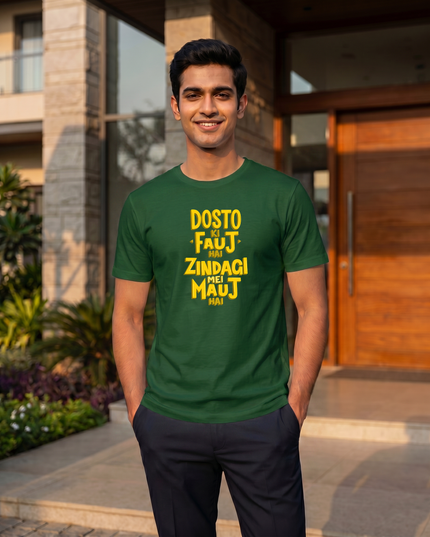 Dosto Ki Fauj Graphic Regular Fit Classic Crew T-Shirt