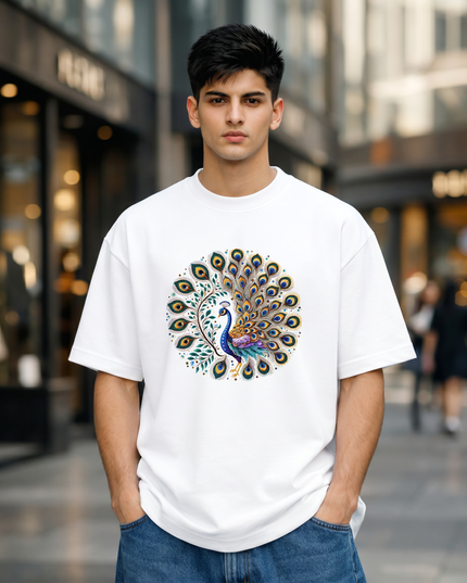 Peacock Mandala Men's Oversized Classic T-Shirt