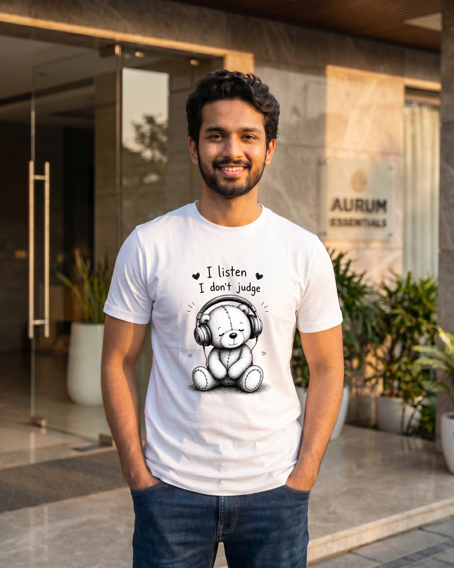 I Listen I Don’t Judge Print Regular Fit Classic Crew T-Shirt