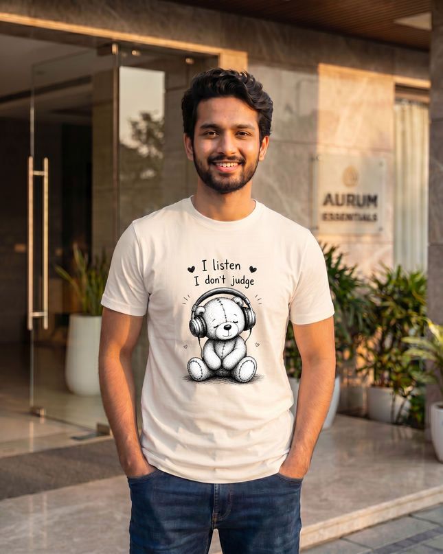 I Listen I Don’t Judge Print Regular Fit Classic Crew T-Shirt