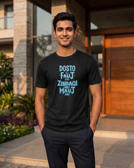 Dosto Ki Fauj Typography Classic Crew T-Shirt