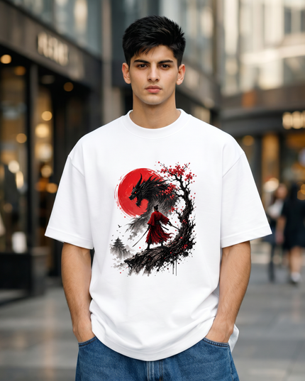 Samurai Wolf Graphic Unisex Oversized Classic T-Shirt