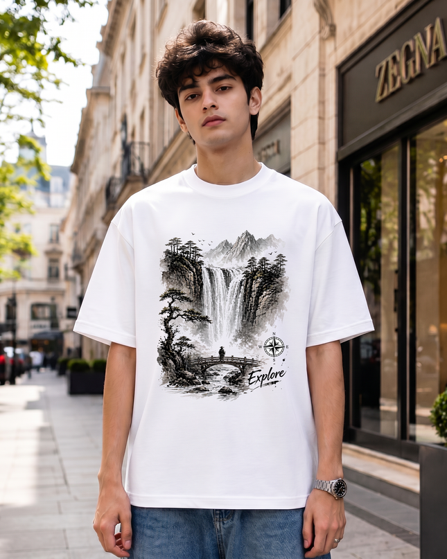 Explore Waterfall Landscape Unisex Oversized Classic T-Shirt