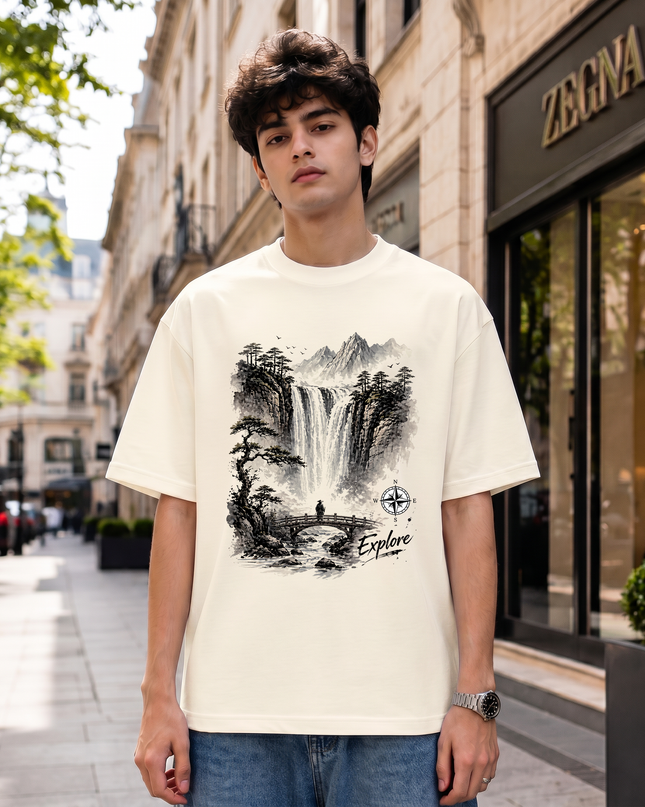 Explore Waterfall Landscape Unisex Oversized Classic T-Shirt