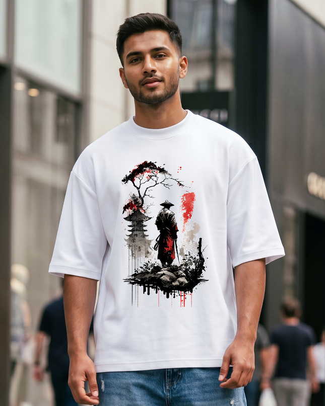 Samurai Inkscape Oversized Cotton Graphic T-Shirt