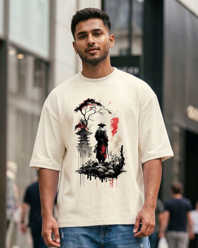Samurai Inkscape Oversized Cotton Graphic T-Shirt