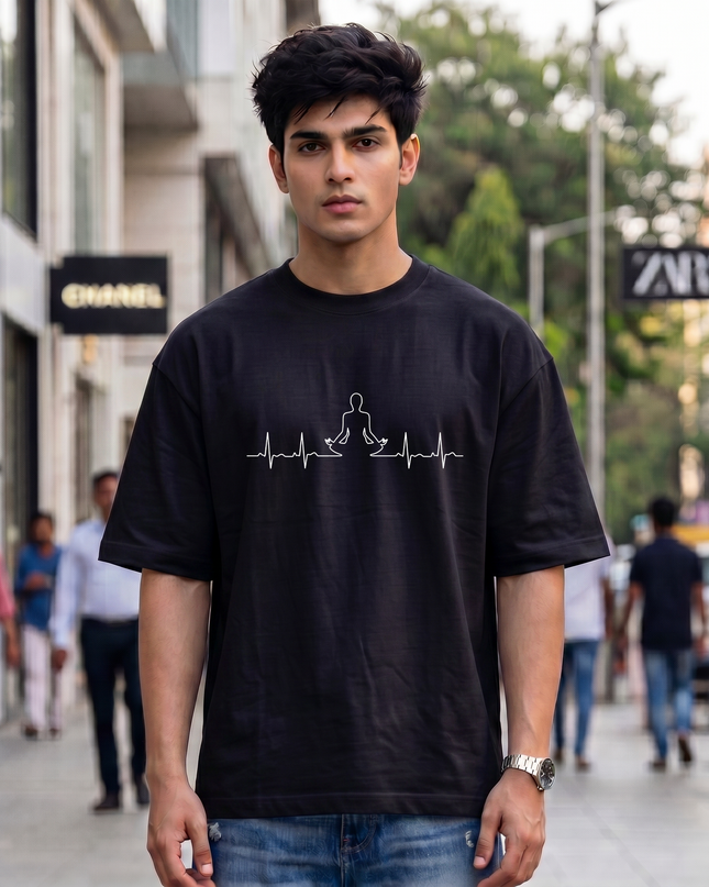 Meditation Heartbeat Print Oversized Classic T-Shirt