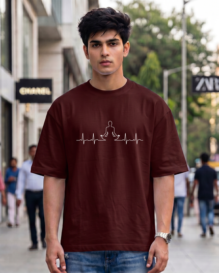 Meditation Heartbeat Print Oversized Classic T-Shirt