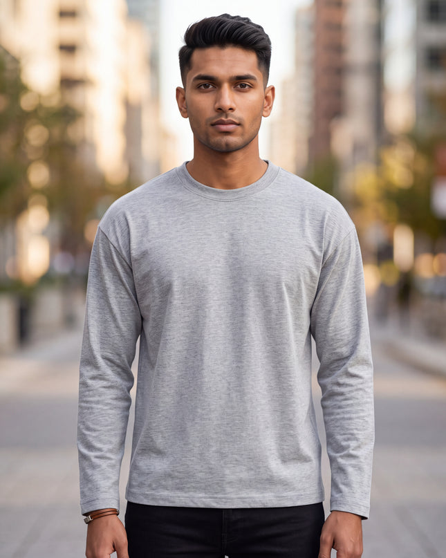 Classic Grey Melange Men's Full Sleeve T-Shirt
