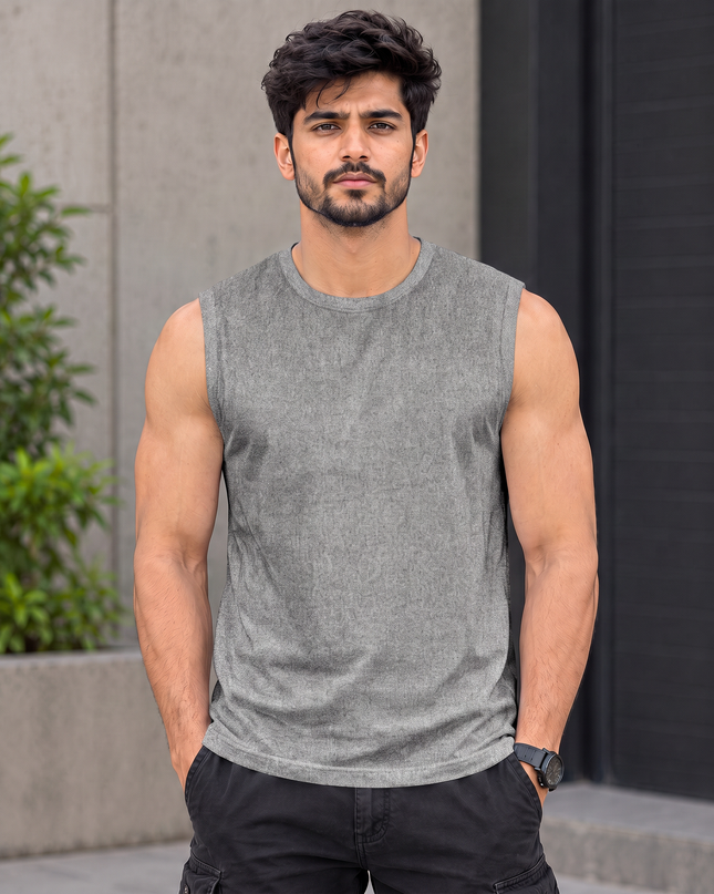Classic Charcoal Melange Men's Sleeveless T-Shirt