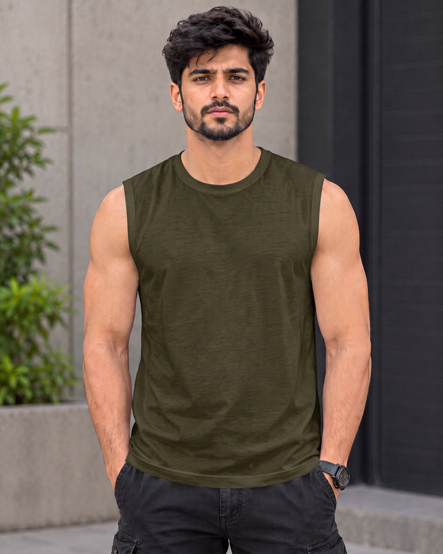 Classic Olive Green Men's Sleeveless T-Shirt