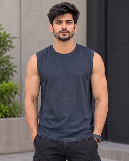 Classic Navy Blue Men's Sleeveless T-Shirt