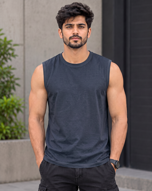 Classic Navy Blue Men's Sleeveless T-Shirt