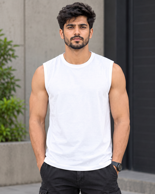 Classic White Men's Sleeveless T-Shirt